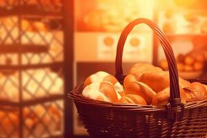 Fresh bread in the bakery. Neural network AI generated photo