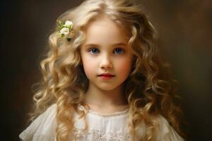 Portrait of a little princess girl with a prissy look. AI generative photo