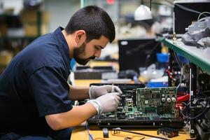 An electronics technician at work. AI generative photo