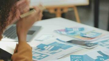 Website designer Creative planning application development draft sketch drawing template layout framework wireframe design studio . User experience concept . video