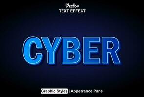 cyber text effect blue color graphic style and editable. vector