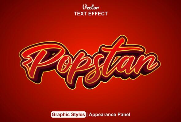 Popstar text effect with red graphic style and editable.