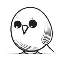 Cute cartoon bird on white background. Vector illustration in black and white colors.