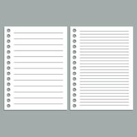 Set of vector realistic illustrations of a sheet of paper blank from a workbook with a shadow.