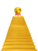 Gold coins at the top of the golden stairs success concept PNG transparent