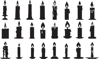 Set of different candle silhouette. Isolated vector illustration