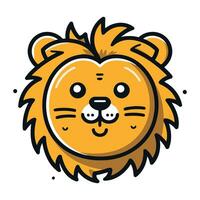 Cute cartoon lion face. Vector illustration isolated on white background.