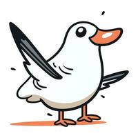 Vector illustration of a cute cartoon seagull on white background.