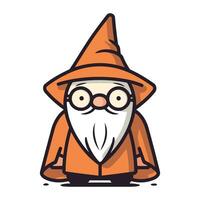 Funny cartoon wizard. Vector illustration for your design. Halloween theme.