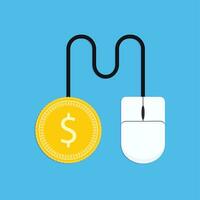 Pay per click. Mouse and gold coin. Vector click per pay online for dollar gold illustration