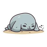 Cute seal sleeping on the sand. Vector hand drawn illustration.