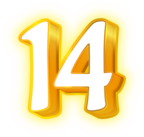 Gold Neon Number 14 png