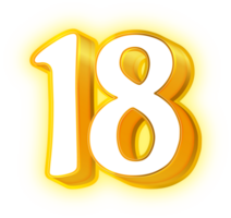 Gold Neon Number 18 png