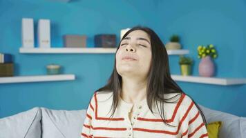 Peaceful and relaxed young girl with braces. video