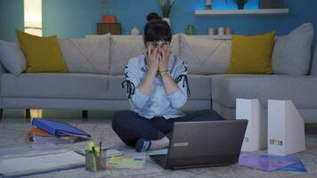 Home office worker woman taking a break from her work. video