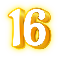 Gold Neon Number 16 png