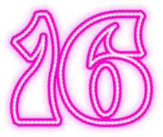 Pink Neon Number 16 png