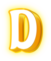 guld neon brev d logotyp png