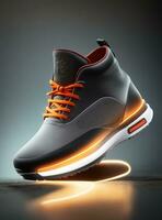 Sport sneakers on a gray background. 3d rendering. Side view. photo