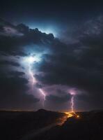 Encendiendo arriba el oscuro explorador el belleza de nocturno cielo foto