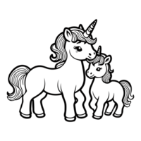 Two unicorns outline for kids, Generative Ai png