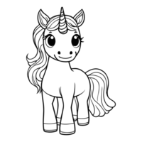 Unicorn coloring page outline drawing for kids, Generative Ai png