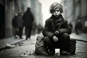 A poor kid begging for some money AI generative photo