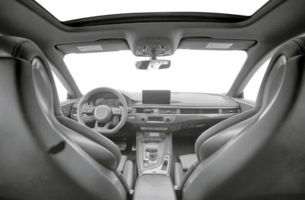 modern luxe auto interieur elementen behang. zwart leer auto interieur met transparant buiten achtergrond, PNG illustratie