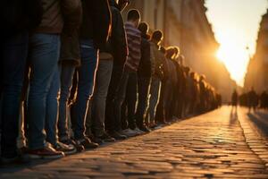 grande grupo de personas esperando en línea . generativo ai foto