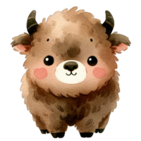 Watercolor Cute Bison AI Generative png