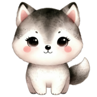 Watercolor Cute Wolf AI Generative png