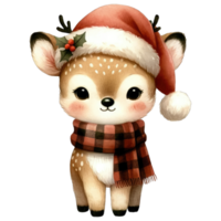 Aquarell süß Hirsch tragen ein Santa Hut und Schal ai generativ png