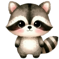 Watercolor Cute Raccoon AI Generative png