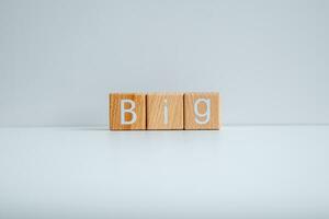 Wooden blocks form the text Big against a white background. photo