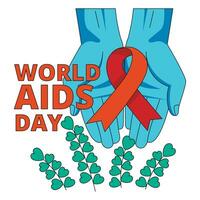 internacional SIDA día. ilustración con manos participación rojo cinta símbolo. vector gráfico.