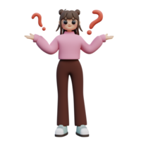 3D Illustration of Young Girl With Question Mark. Make Choice, Decision Concept png