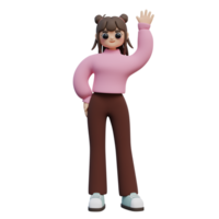 3D Illustration of Young Girl Stand and Waving Hand png
