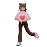 3D Illustration of Young Girl Holding a Speech Bubble with Heart png