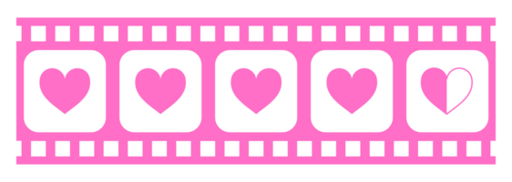 Heart Shape in the Filmstrip Silhouette, Movie Sign for Romantic or Romance or Valentine Series, Love or Like Rating Level Icon Symbol for Romanticism Movie Story. Rating 4,5. Format PNG