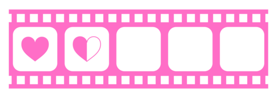 Heart Shape in the Filmstrip Silhouette, Movie Sign for Romantic or Romance or Valentine Series, Love or Like Rating Level Icon Symbol for Romanticism Movie Story. Rating 1,5. Format PNG