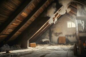 A mold contamination in an attic space, showcasing potential trouble spots in the home. Generative Ai photo