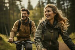 A couple engaged in outdoor activities like biking, encouraging a fit and active lifestyle beyond the gym. Generative AI photo