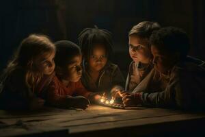 Children from various backgrounds playing together and showcasing the idea of tolerance being passed down to younger generations. Generative Ai photo