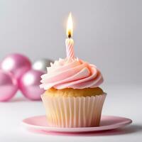 AI Generative Birthday cupcake with candles on top photo