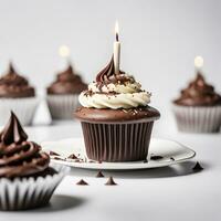 AI generative  birthday cupcakes with candles photo