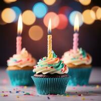 AI generative  birthday cupcakes with candles photo