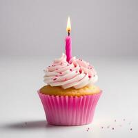 AI Generative Birthday cupcake with candles on top photo