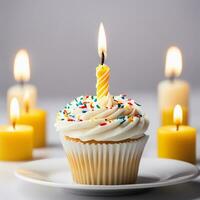 Birthday Muffin with candels aI generative photo