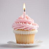 AI Generative Birthday cupcake with candles on top photo