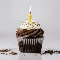 AI Generative Birthday cupcake with candles on top photo